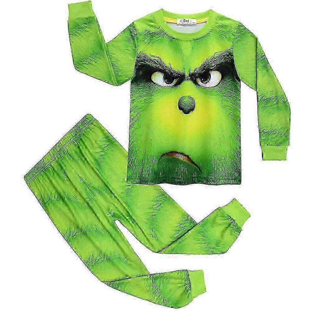 Grinchen julpyjamas för barn 4-9 år: Mönstrad topp och byxor för pojkar och flickor, myskläder med nattkläder till julklapp