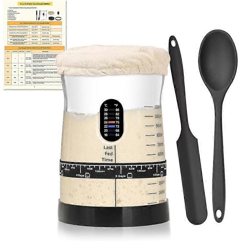 Kit de démarrage de levain professionnel - Bocal de levain grande capacité de 1,4 L (50 oz), 17 recettes de fermentation savoureuses, fournitures pour la fabrication de pain au levain.