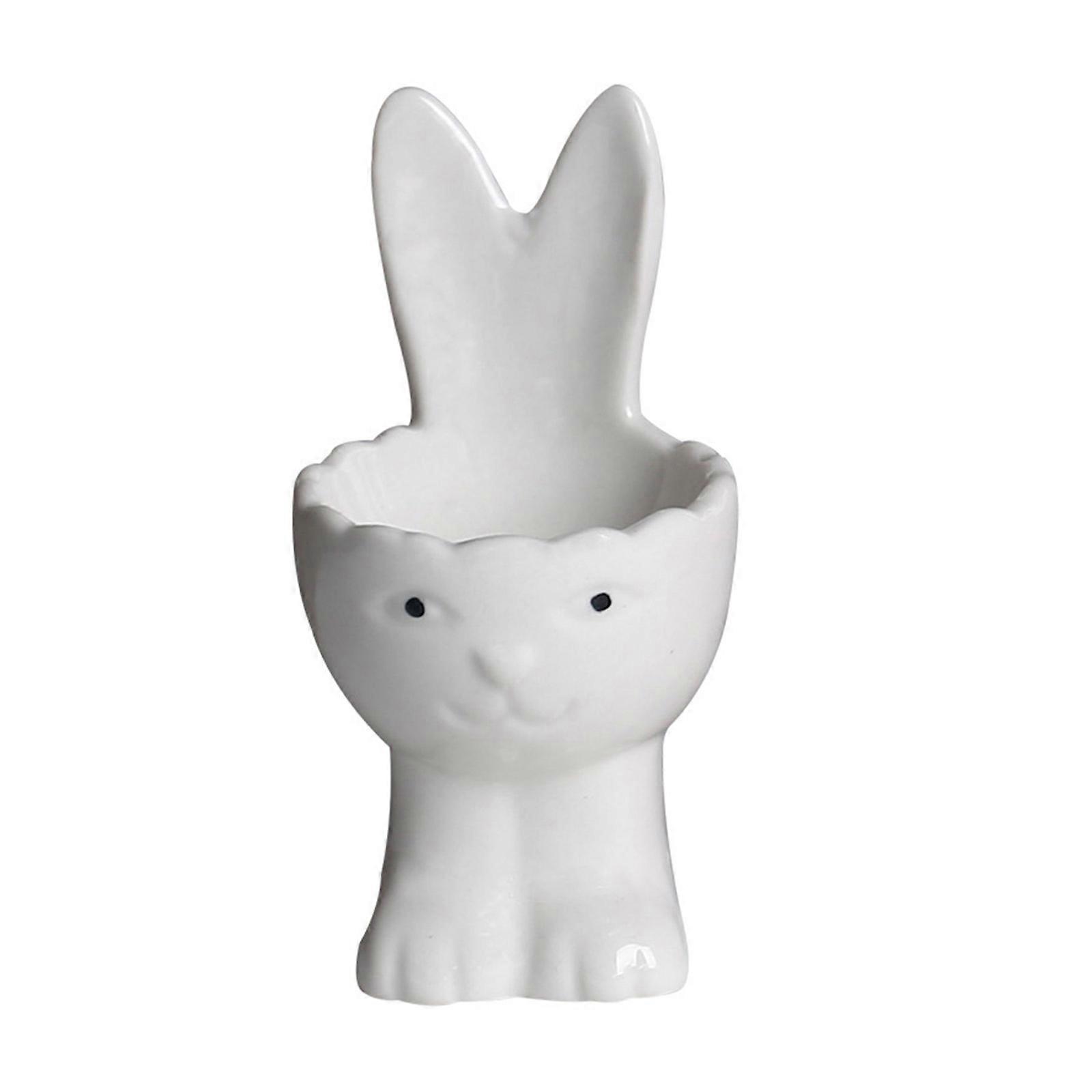 Rabbit Shape Eggs Holder With Stable Base Ceramic Materials For Children’s Meals Breakfast Eggs Holder for Daily Use  White