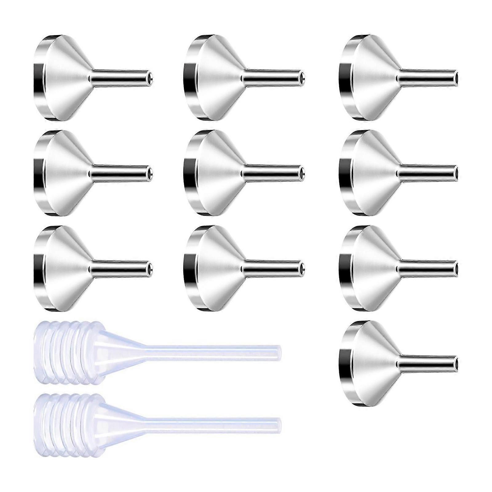 10er Pack kleiner Metalltrichter mit 2er Pack Mini-Pipette zum Befüllen von kleinen Miniflaschen oder Behältern, Zerstäuber, Parfümsilber