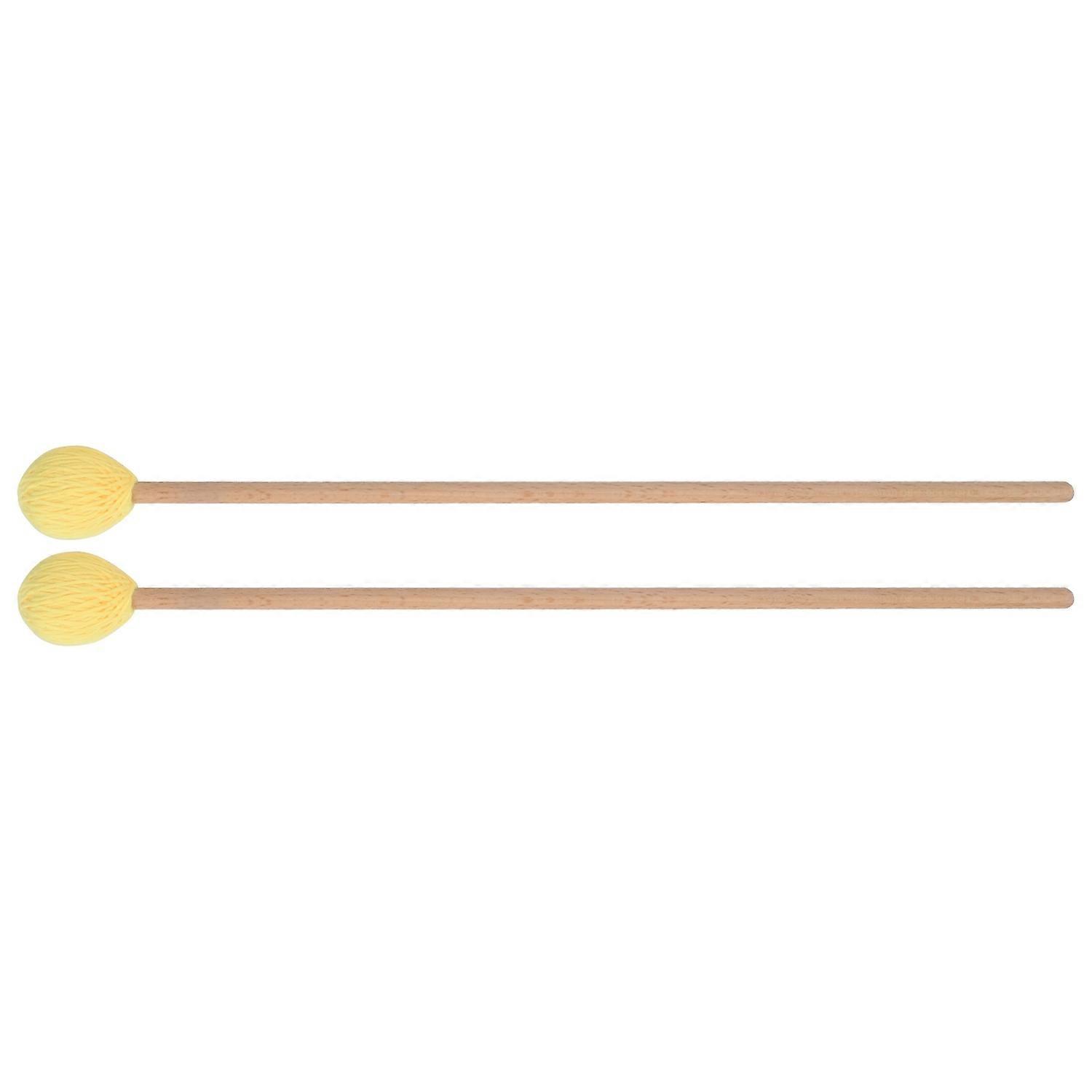 1 Pair Marimba Mallets Medium Hard Yarn Head with Maple Handle for Percussion Playing Yellow