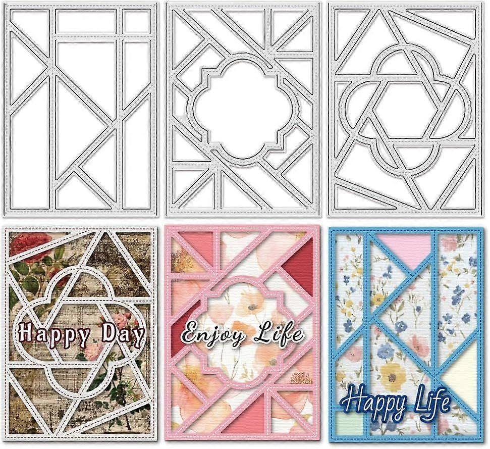 3Pcs Splicing Rectangular Background Board Cutting Dies for Card Making Frame Scrapbook Metal Die Cuts Carbon Steel Embossing Stencils Template for DI