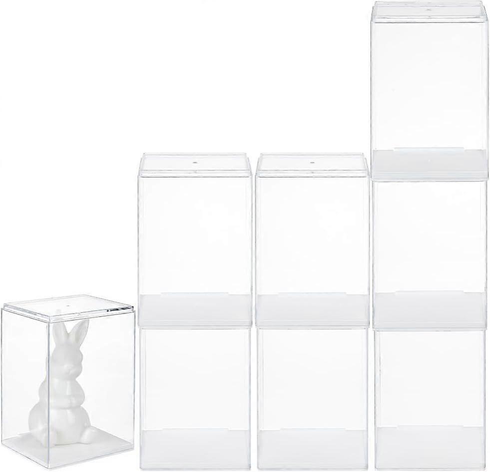 8 Pcs Figures Display Case 3x2.6x4.3Inch Stackable Plastic Box Model Display Case with White Base Rectangle Clear Storage Box Plastic Storage Showcase