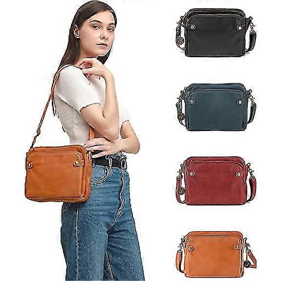 נשים שלוש שכבות עור תיק צד רוכסן תיק כתף עור רוכסן