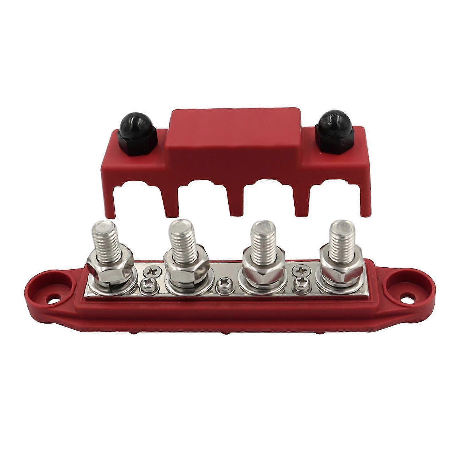 Power Distribution Block 250A Bus Bar Terminal Block with Cover Terminal Studs 48Volt Red