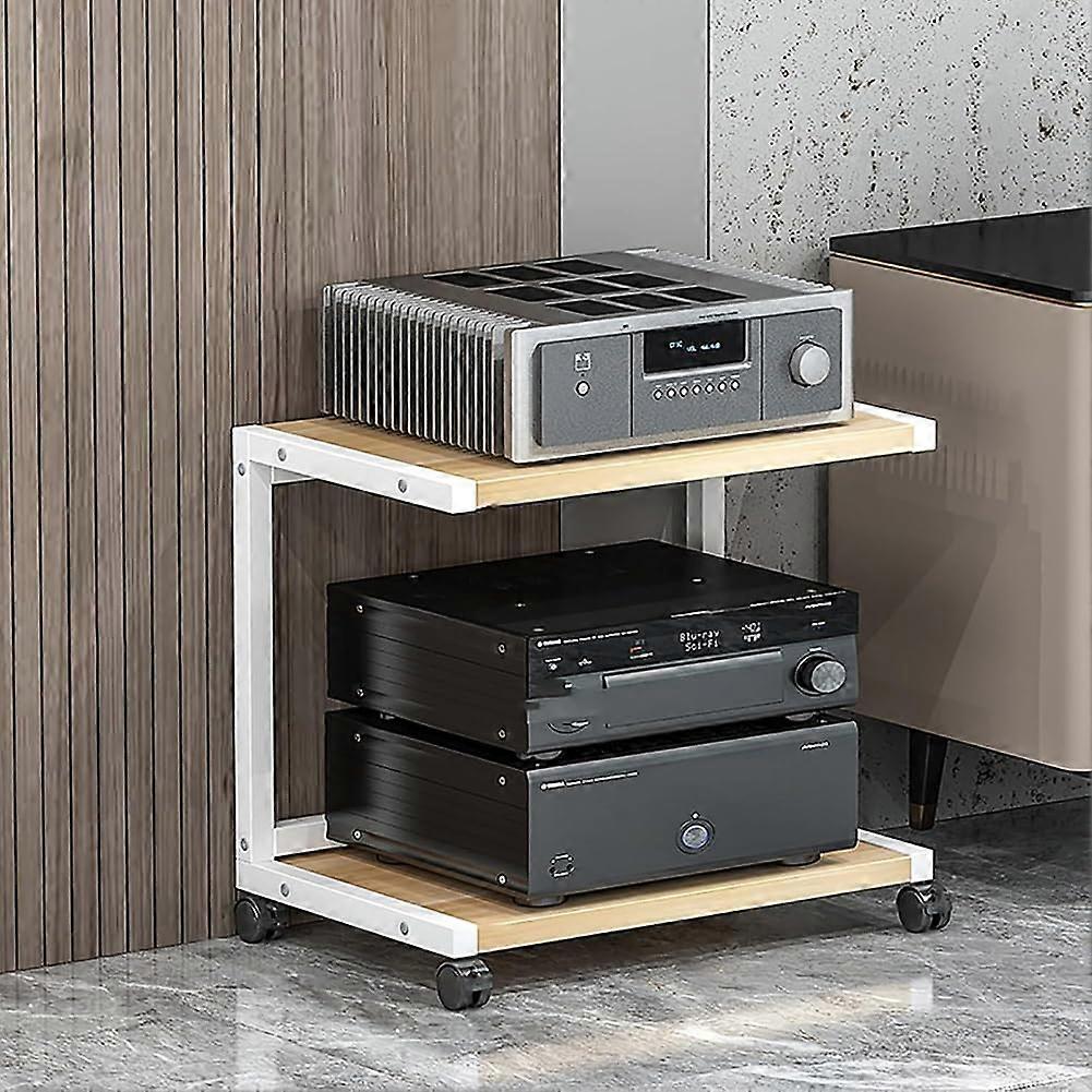 Rolling AV Media Stand, 4Wheel Mobile Media Console, Oak Color 50x40x45 cm, Shelves for Record Player and Game Console