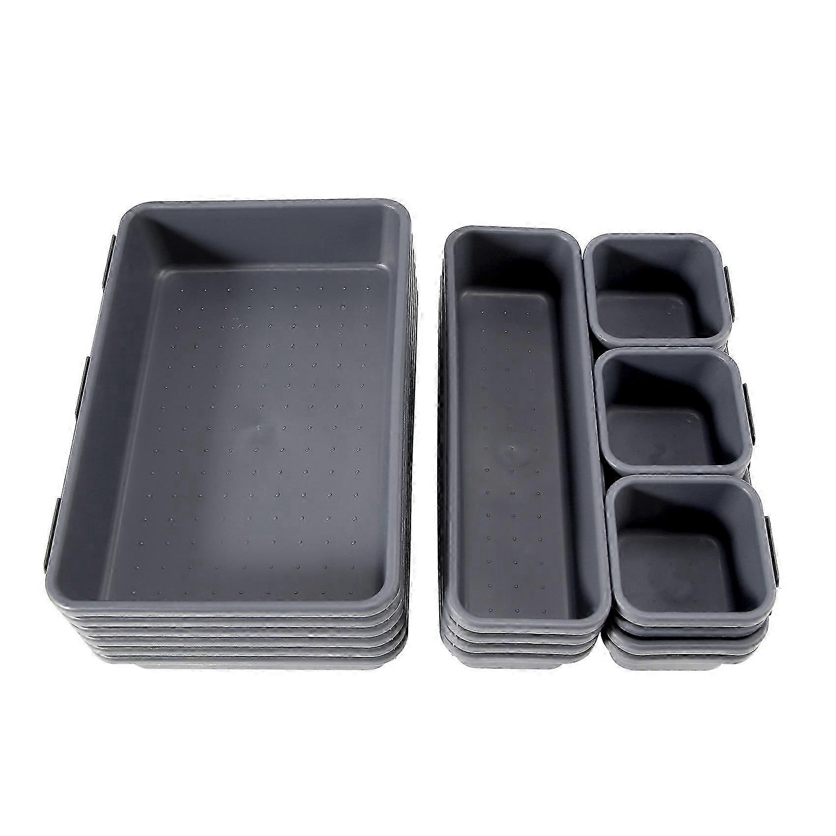 18 Pack Interlocking Drawer Organizer Tray, Multi-Purpose Desk Drawer Tray Organizer for Kitchen Bat