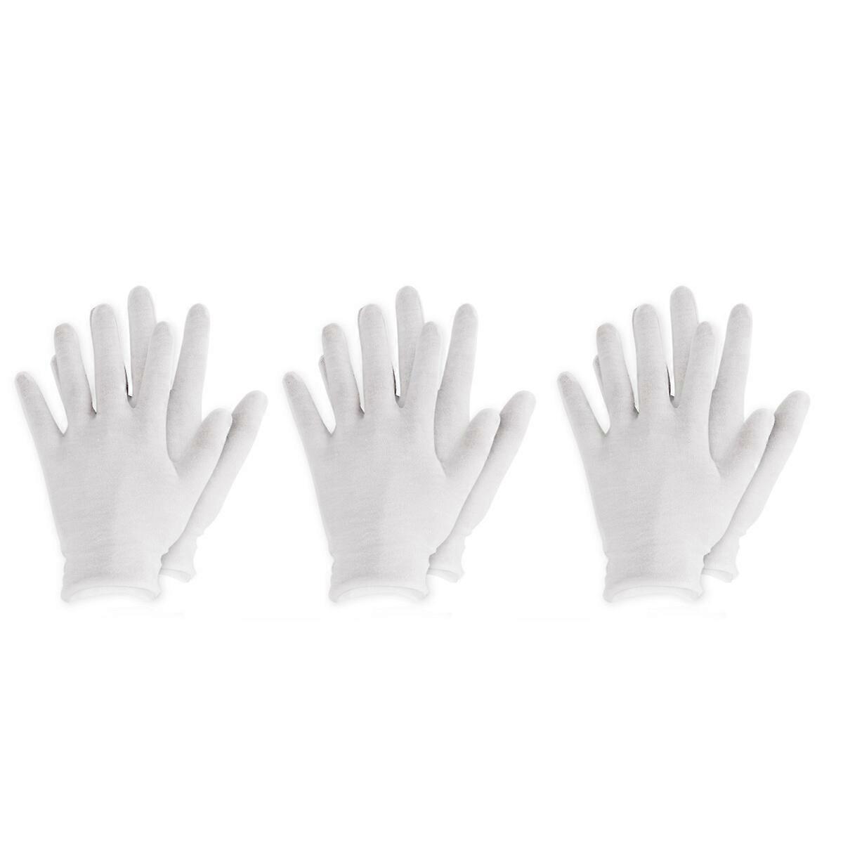 12Pair 18.5cm White Thin Reusable Elastic Soft Cotton Gloves Unisex Clean