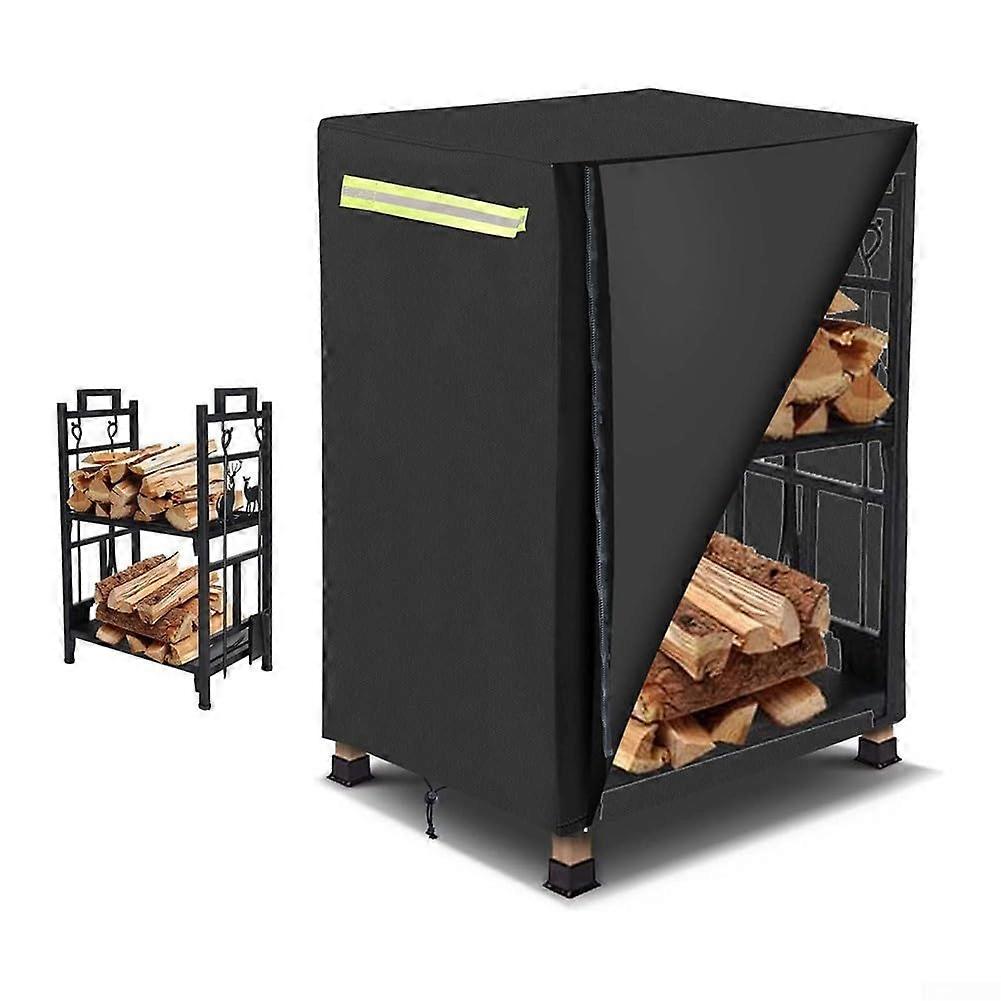 Outdoor Firewood Rack Cover For Small Racks, Waterproof 210D Oxford, Two Zipper Access Points, Drawstring Hem