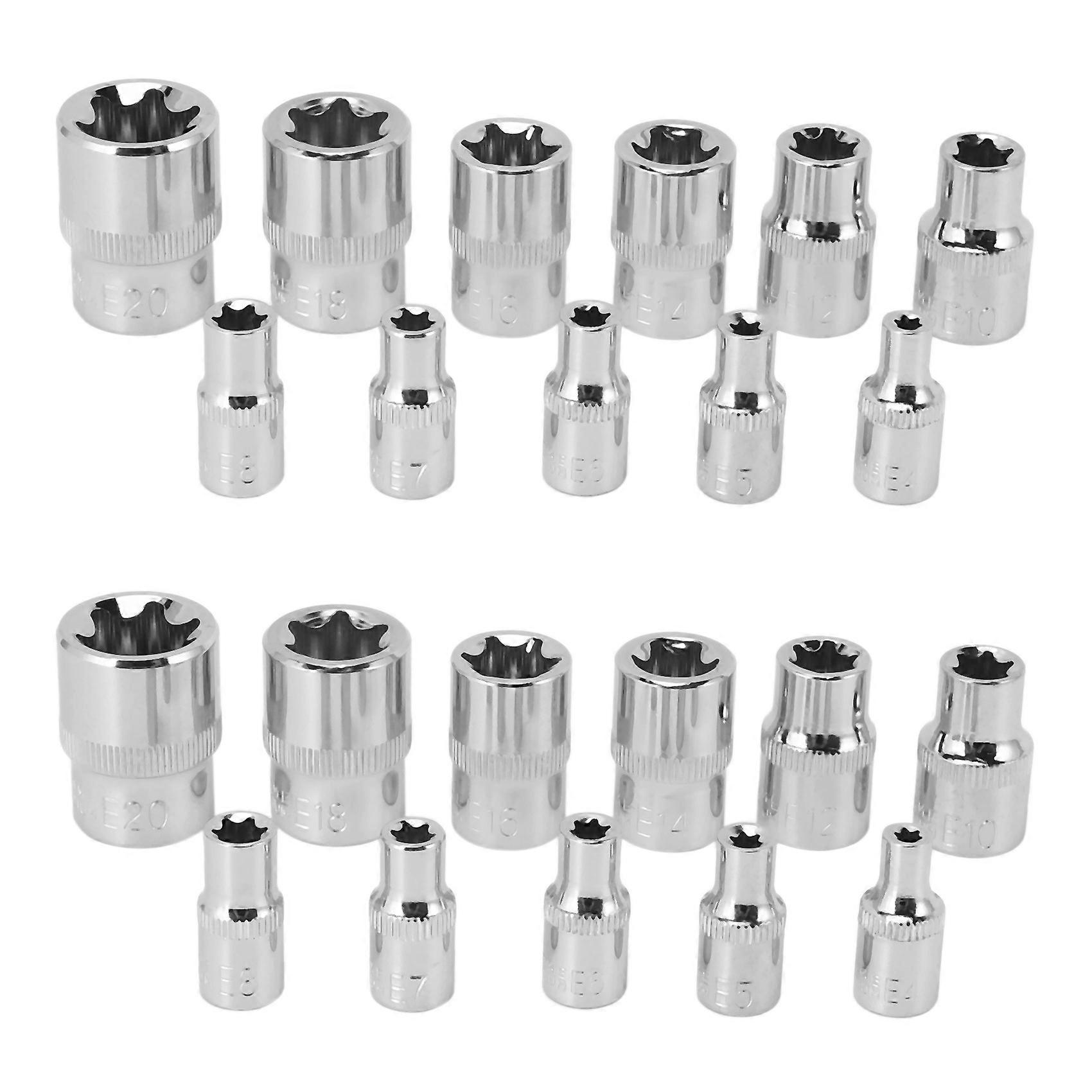 22Pc Female E Torx Star Socket Set Rail E4 - E20 External Star Torque Socket Set