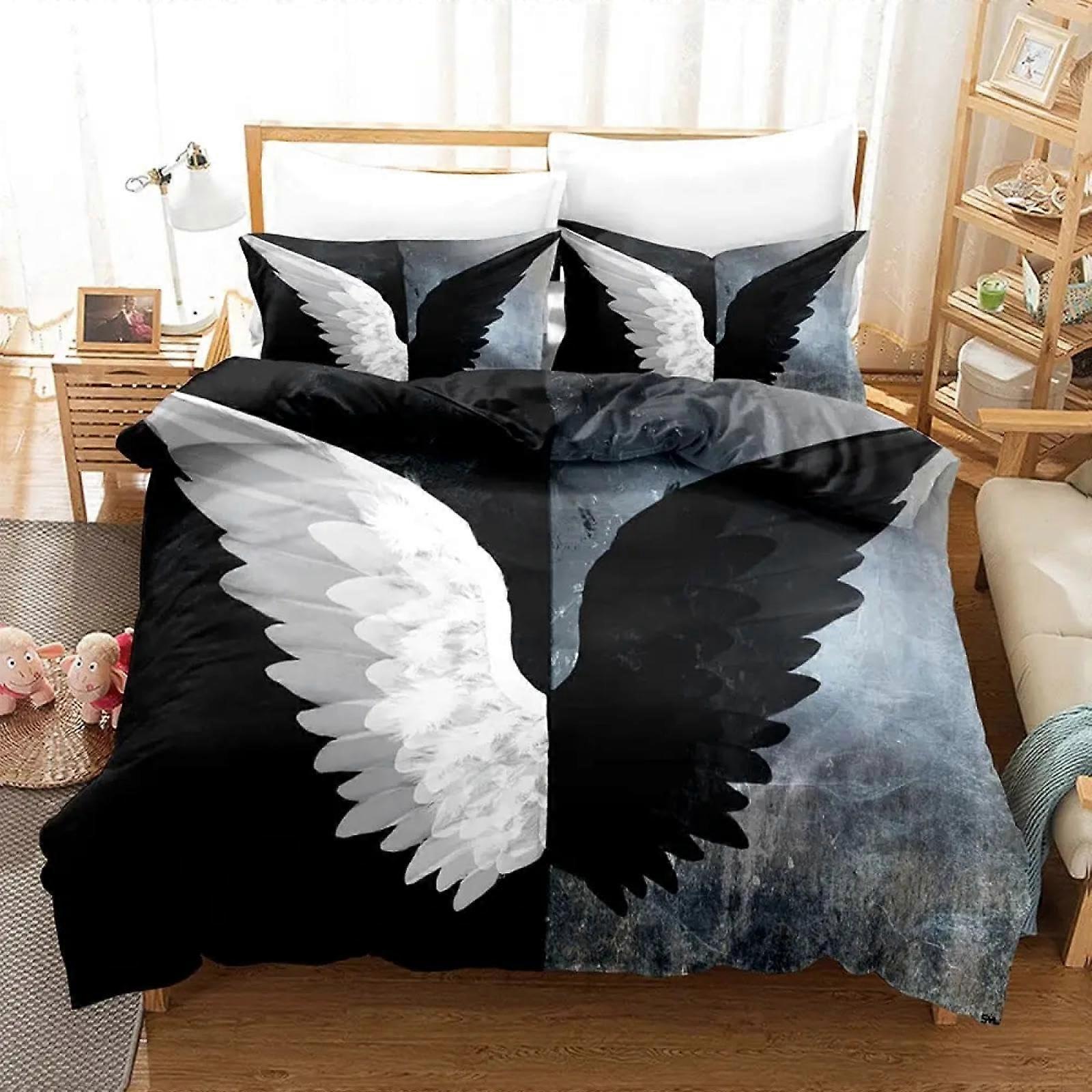 King Size Black and White Feather Duvet Cover Set with Pillow Shams Breathable Microfiber
