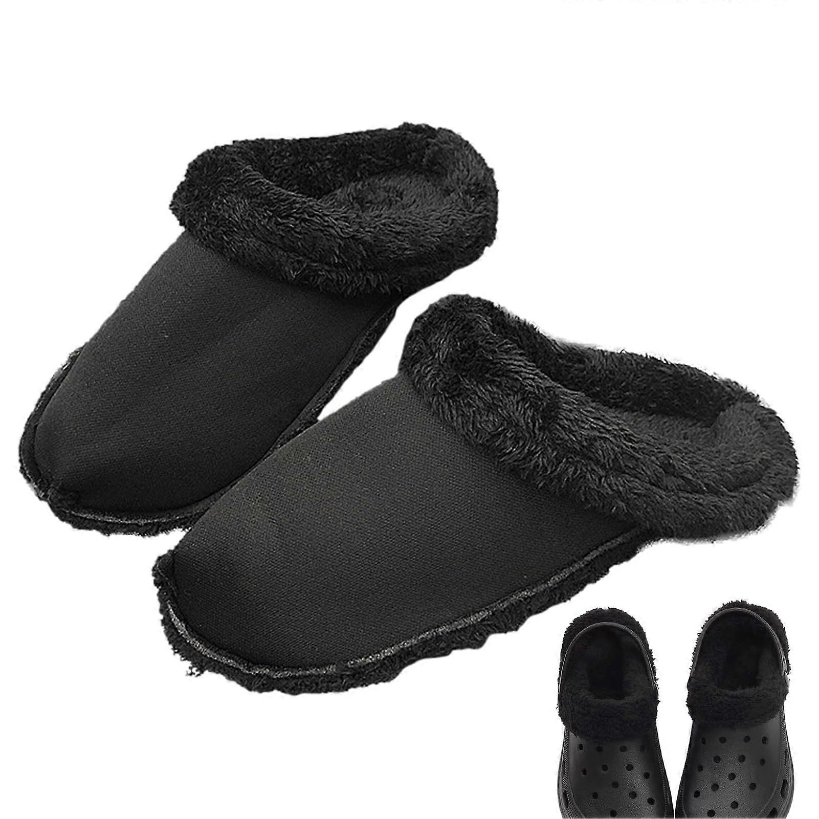 Replacement Insoles Warm Plush Lining Fleece Clog Liners for Crocs Winter Slippers Black 4243