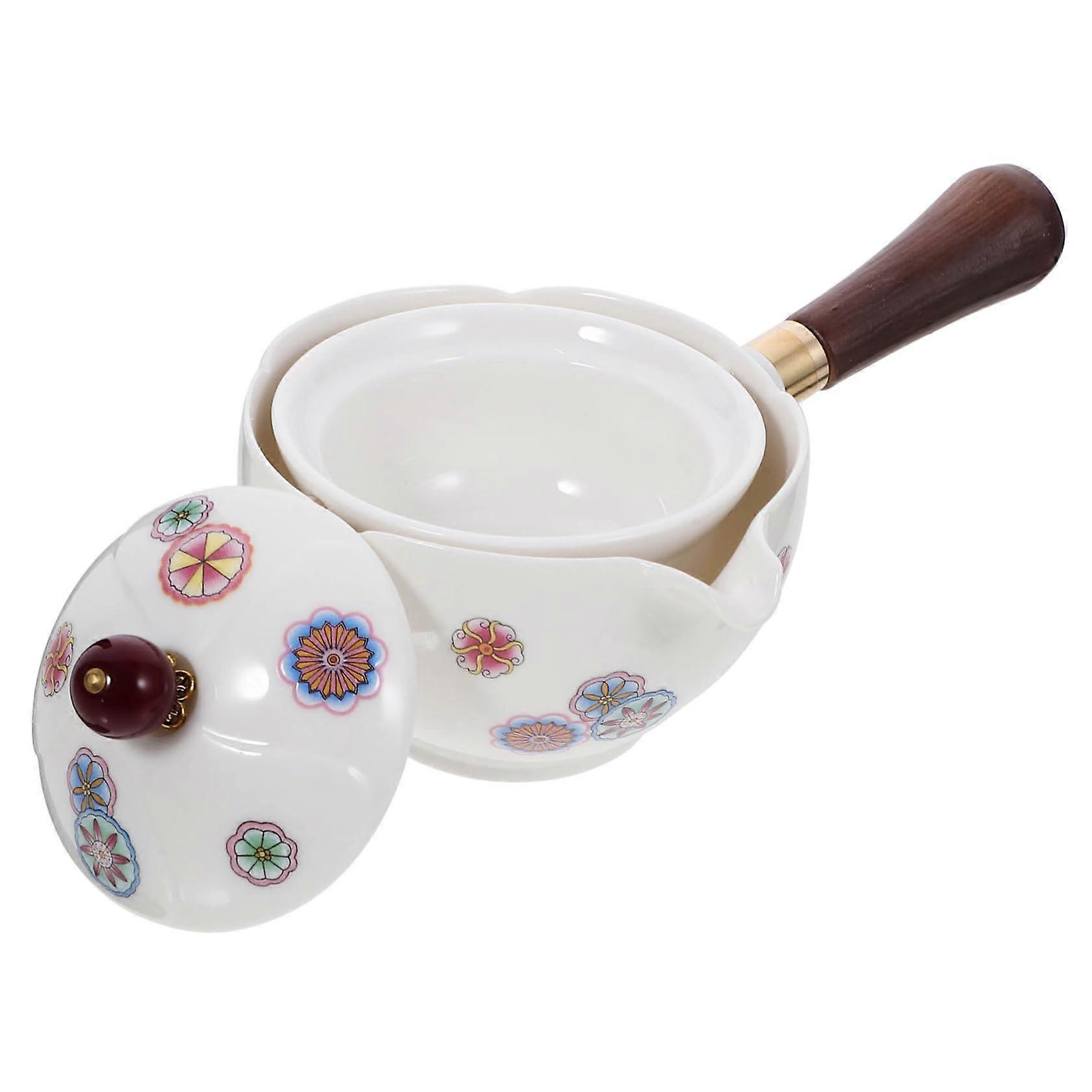 Small Ceramic Teapot with Side Handle, Porcelain Tea Kettle with Automatic Filter for Home and Travel