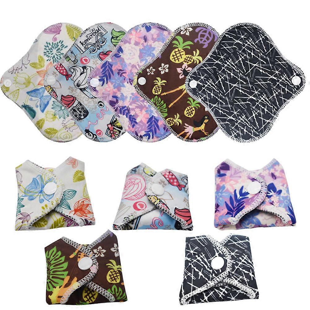 1 Set of 7PCS Reusable Menstrual Pads Washable Bamboo Charcoal Sanitary Pads Panty Liners (6PCS Menstrual Pads and 1PC Bag Random Pattern)