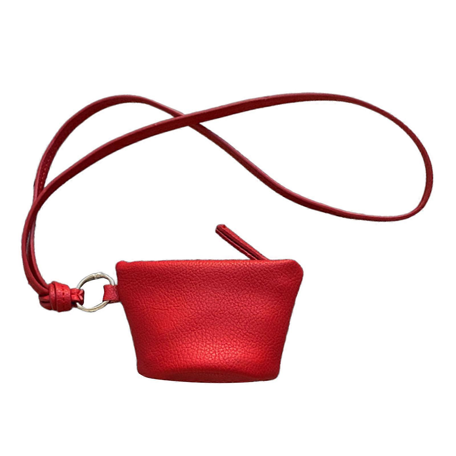 Practical Coin and Key Neck Bag PU Wallet with Adjustable Neck Strap Purse Change Pocket for Everyday Carry  Red