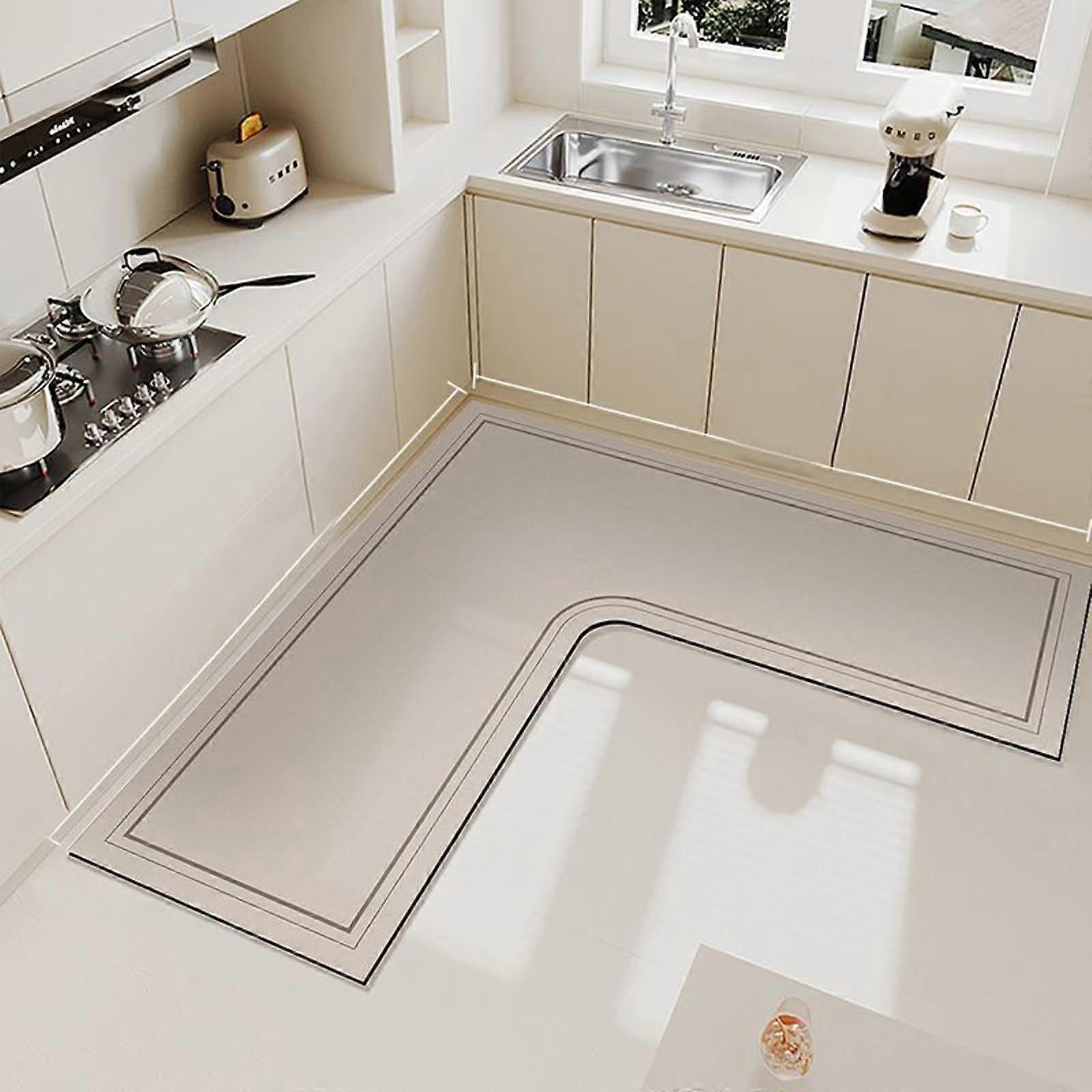L Shaped Kitchen Floor Mat with Super Absorbent Design and AntiSlip Backing, Color 2, 90x90x45cm