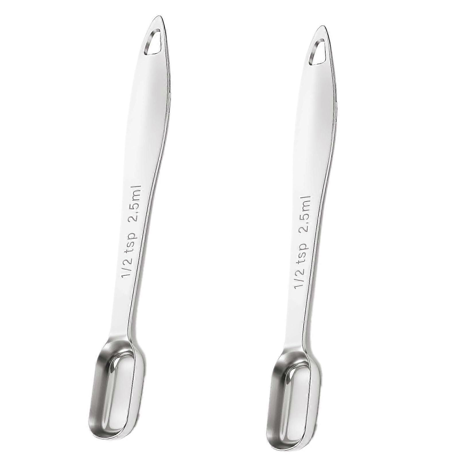 3 PCS Stainless Steel Measuring Spoon Set 1/2 Teaspoon 2.5 mL Long Handle Rectangular Engraved