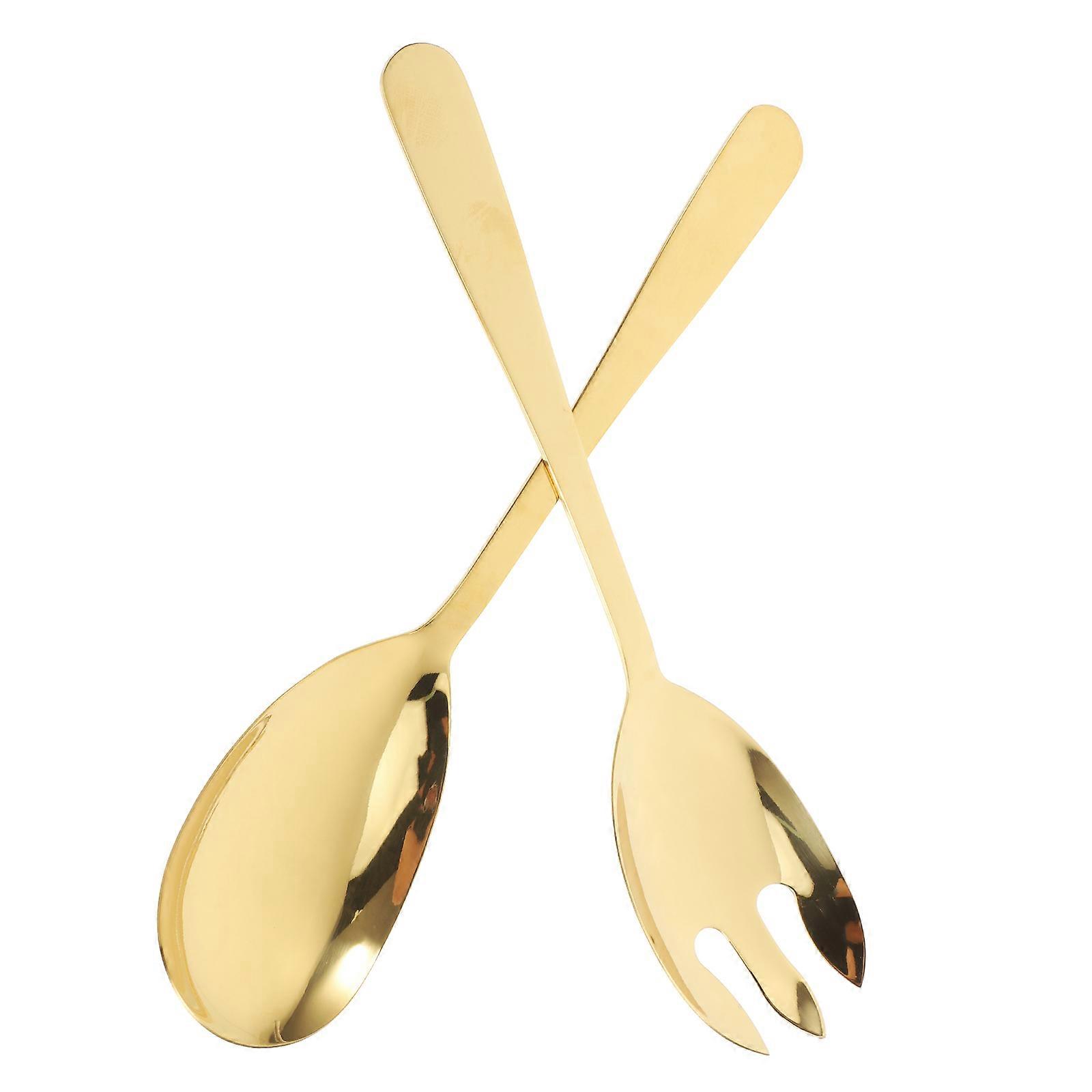 Stainless Steel Salad Fork and Spoon Set for 4Pcs Golden Serving Tools