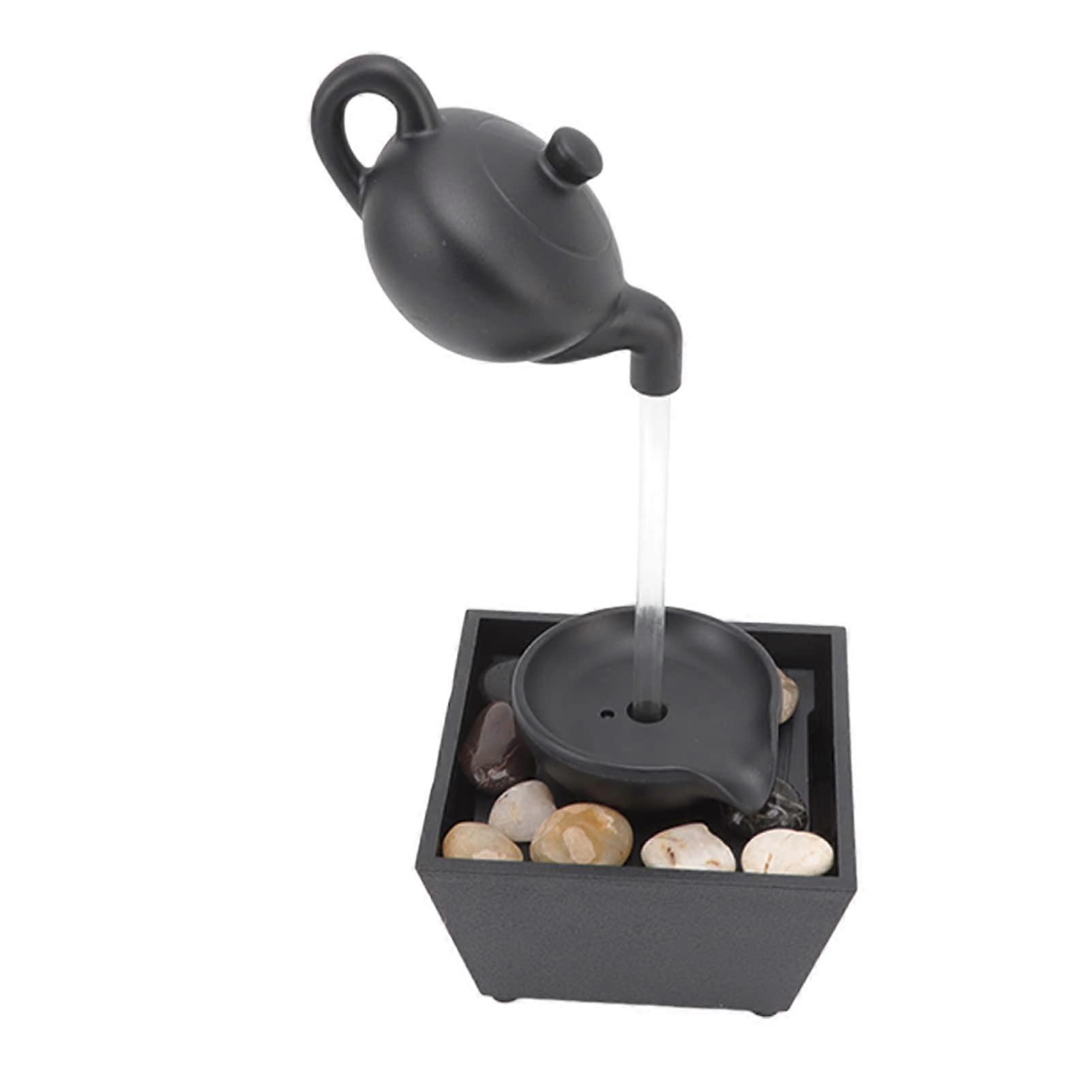 Indoor Water Fountain with Floating Teapot Design, LED Tabletop Decor, USB Powered for Home and Office