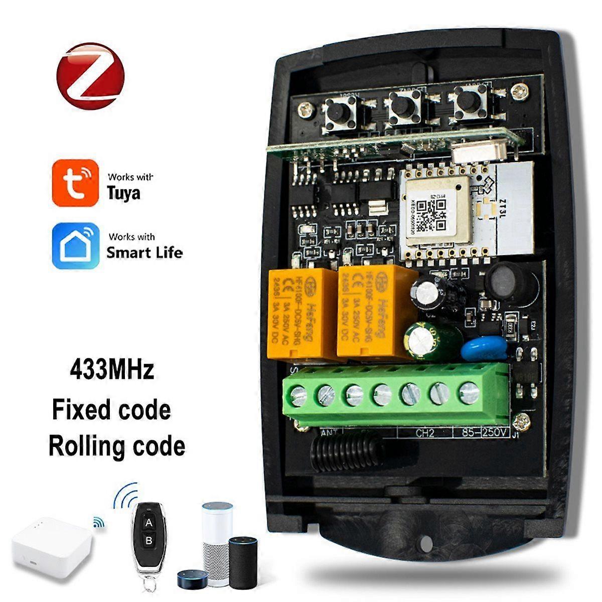 Tuya ZIGBEE 220V 85-250V Universal Garage Door Opener 2CH 433 Receiver Fixed Rolling Code Controlle