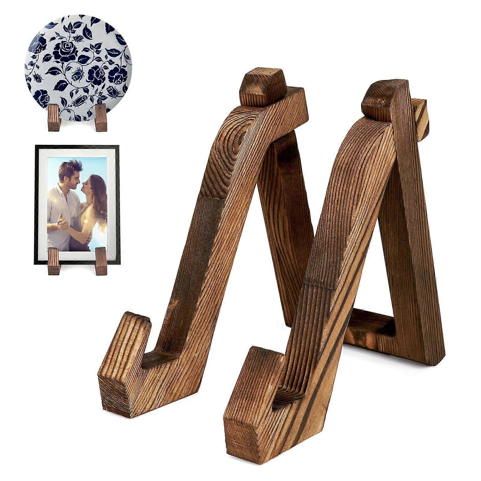 Wooden Display Stand Rustic Tabletop Easel Solid Pine Photo Frame Holder for Desk and Home Decor Brown