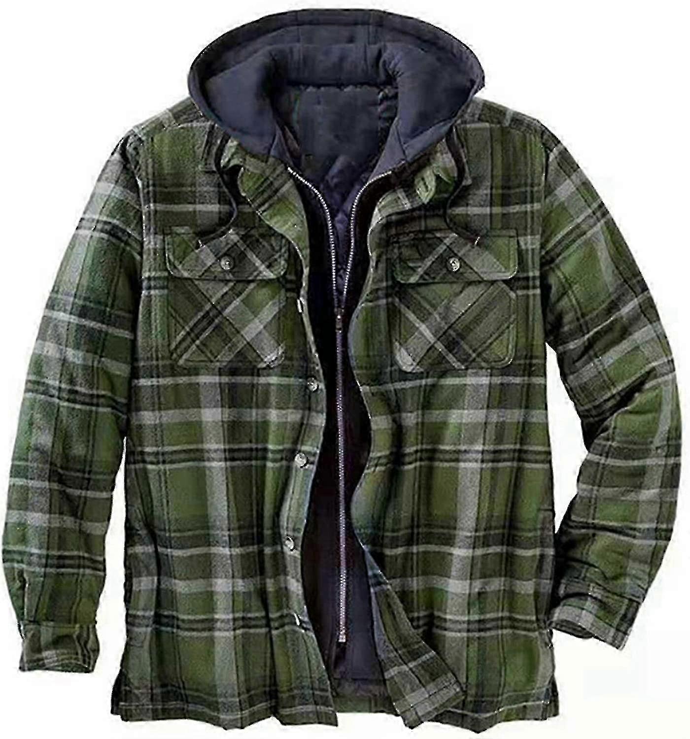 Astarlı Shacket Ceket Erkekler İçin, Flanel Kapüşonlu Kapitone Erkek Shackets Uzun Sevimli Sonbahar Gömlek Artı Beden Ekose Ceket