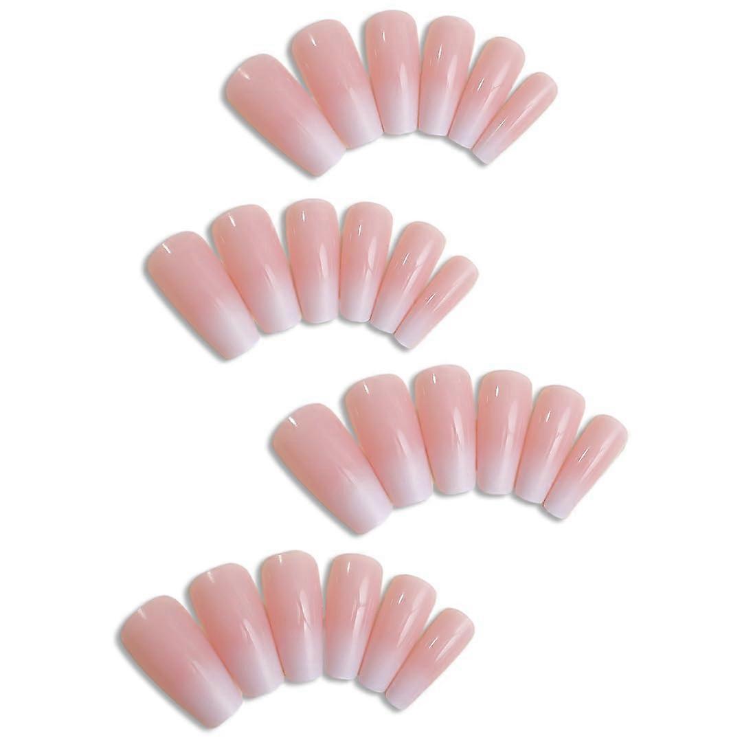Press On Nails Set Pink Gradient Acrylic Tips 24pcs Long Trapezoid Durable Salon Style
