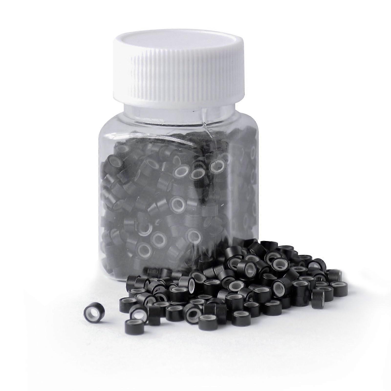 500pcs Black Silicone Lined Micro Rings for Hair Extensions, Durable Grip Beads Bulk Pack