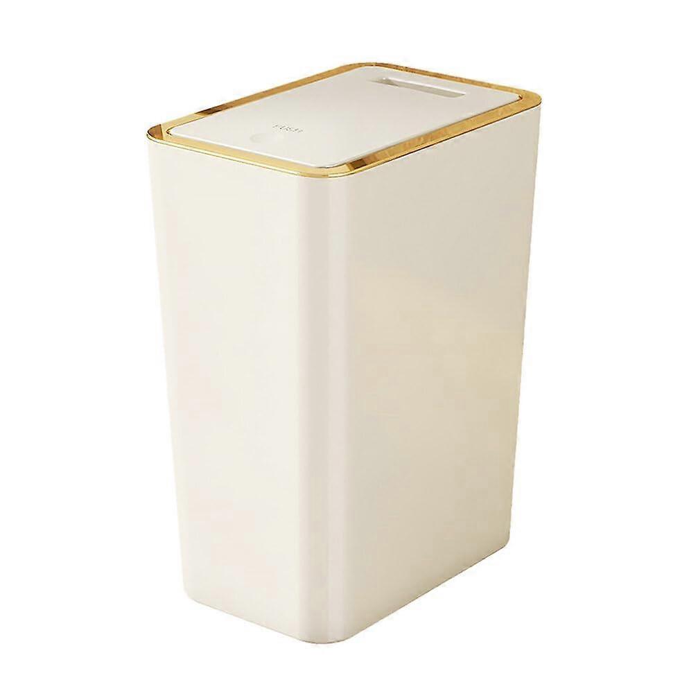 Small Trash Can with Lid, Compact Waste Bin for Bathroom, Bedroom, Office, Durable White Plastic