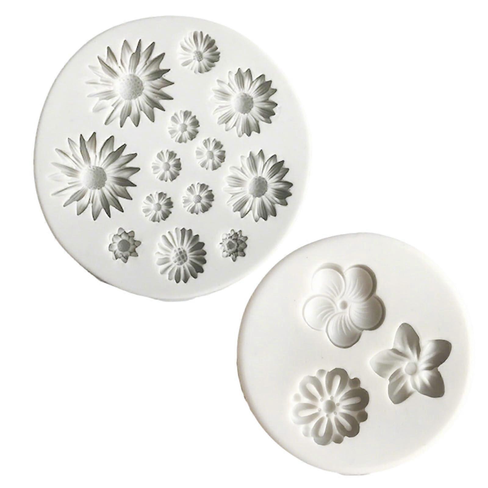 2 Pack Silicone Daisy Flower Molds for Cake Decorating, Chocolate, Candy, Crafts, Two Sizes