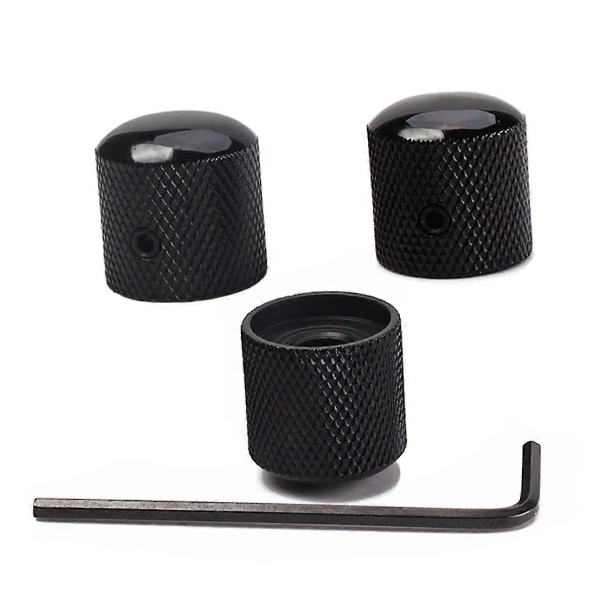 Bass Guitar Control Knobs Set, Black Dome Style, Fits Split Shaft Pots, Volume and Tone Replacement