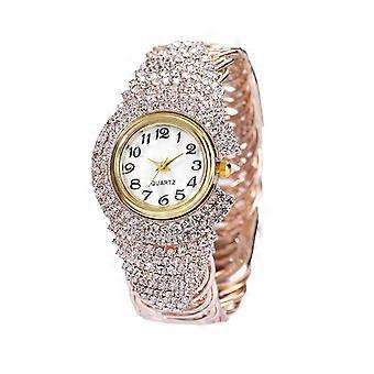 Damen-Quarzuhr mit rundem Zifferblatt, analoger Uhr und Armband aus einer Legierung, Strass-Armbanduhr für den Alltag