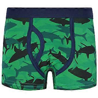 Ropa interior de verano para niño, calzoncillos tipo bóxer con estampado de dibujos animados de peces y patchwork, elásticos y absorbentes de humedad.