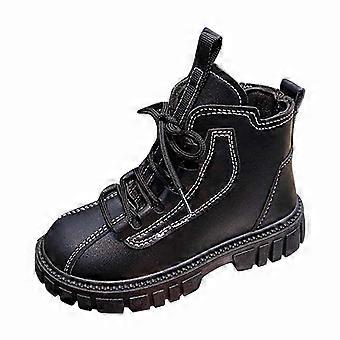 Mädchen-Schnürstiefeletten, kurze Stiefel im britischen Stil, bequeme Ganzjahresschuhe, kompatibel mit Z06 Schwarz, 8-9 Jahre
