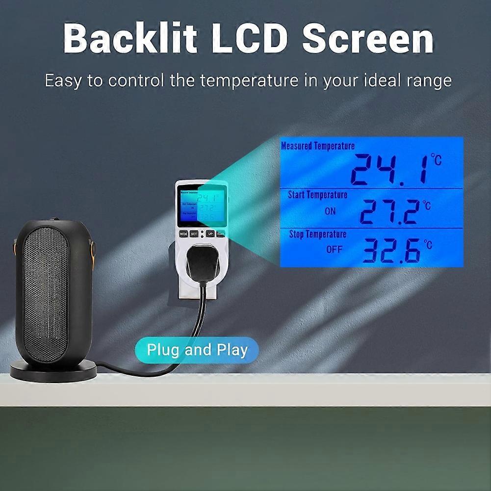 Thermostat Plug Socket, Digital Temperature Controller Timer Outlet, Timer Switch Plug with Sensor Probe UK Plug
