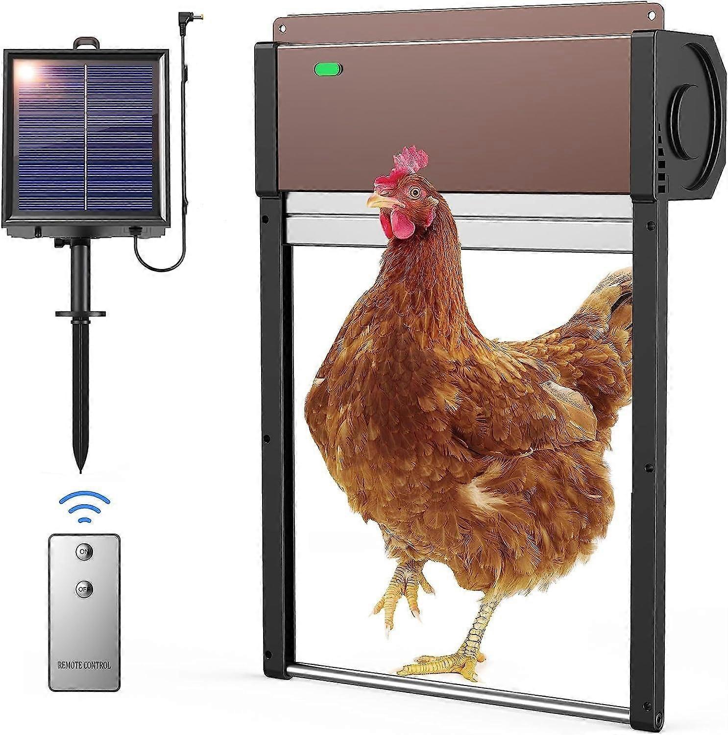 Solar Powered Automatic Chicken Coop Door with Timer Light Sensor Remote Control Aluminum 4 Modes