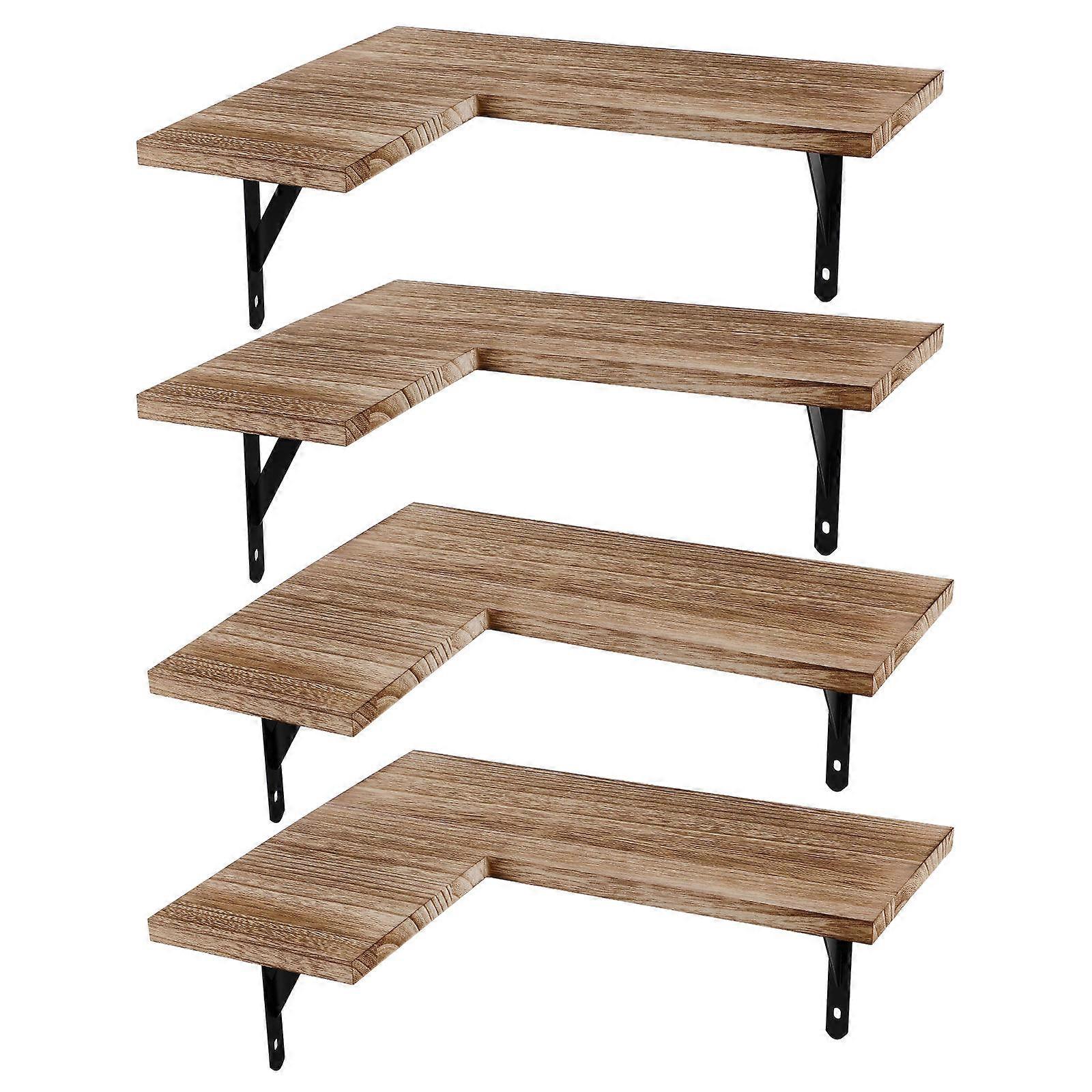 Eckregale aus Holz, schwebend, 4-teiliges Set