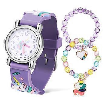1 Conjunto Crianças Unicórnio Assista Assista Cartoon Watch com pulseiras delicadas Nice aniversário presentes do dia das crianças