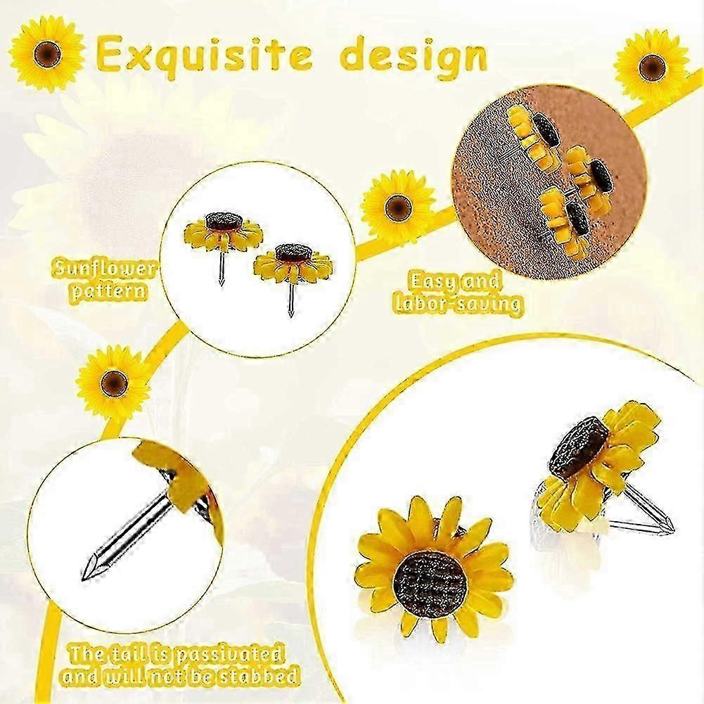 Flower thumb tacks for wall decor - sunflower design 40pcs