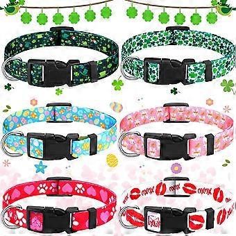 6 Pcs St. Patrick's Day Dog Collars Easter Valentine's Day Cute Dog Collar with Safety Plastic Buckle Adjustable Holiday Dog Collar for Female and Mal