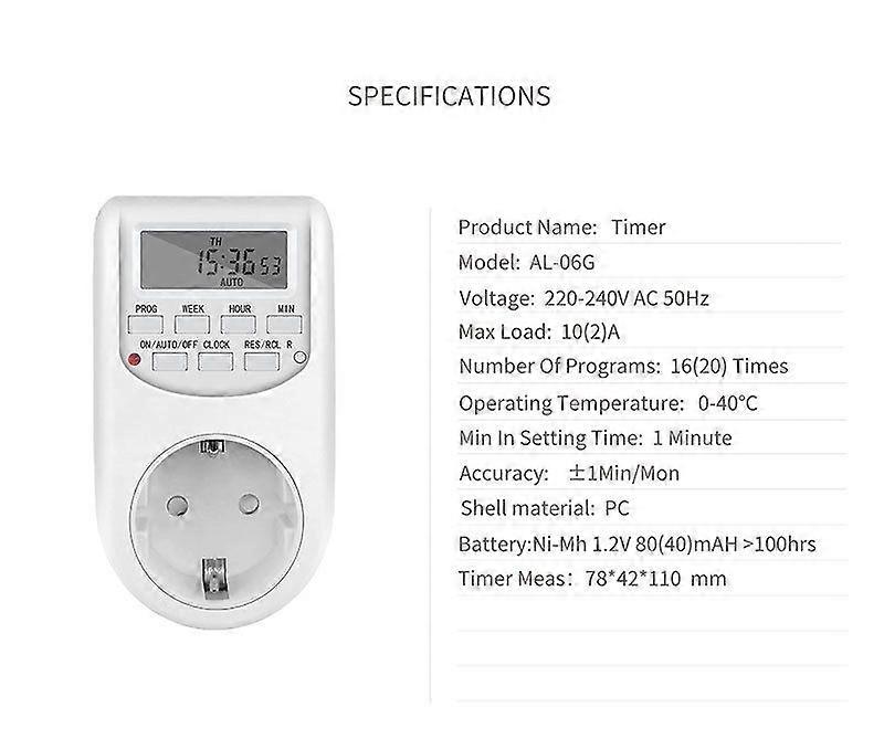 Eu Plug Timer Switch Energibesparende Digital Kitchen Timer Outlet Uge Time Programmerbar Timing Socket