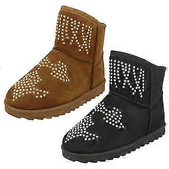 Ragazze Spot su pile foderato con borchie caviglia stivali H4143