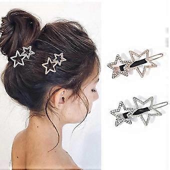 Star Hair Clips Bride Wedding Hair Barrettes Crystal Rhinestone Hair Pin Fashion Hair Pieces Hair Accessories For Women And Girls (pack Of 2)