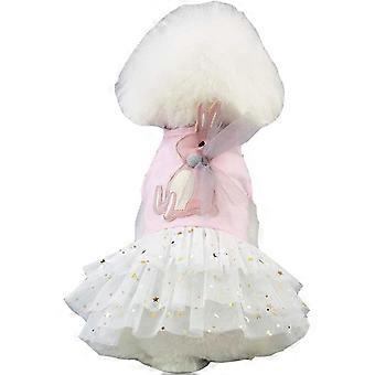 Cute Dog Princess Dress Pet Tutu Skirt Rabbit Decor Cotton Breathable Girl Wedding Dress Clothes for Puppy Small Dog (XS, Pink) Pink XS--Back Length 1