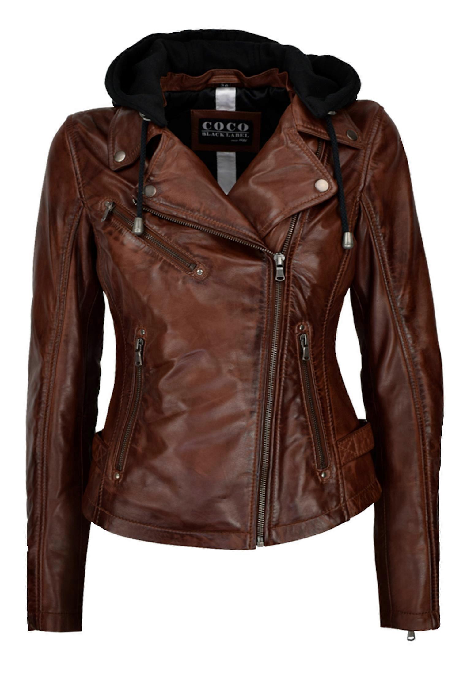 Leren damesjack MQ-Splash met capuchon
