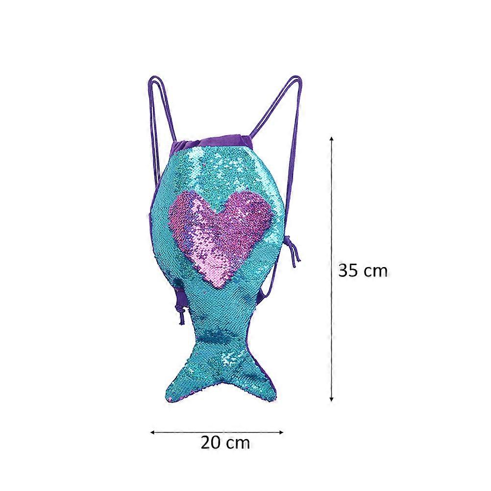 Sequin Drawstring Backpack for Storage Mermaid Tail Shape Blue Purple