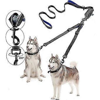 Dobbelt 2 hundesnor, 2 store hunde (50 kg/180 lbs) hundesnor med afføringsposedispenser, 6,6 fod justerbar snor reflekterende sammenfiltringsfri (2 hunde)i