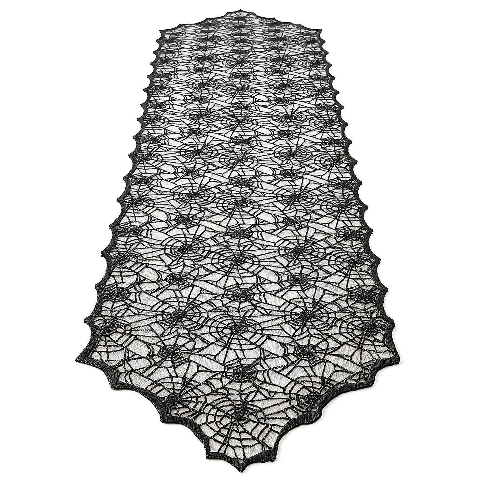 Lace Table Runner with Spider Web Pattern for Halloween Dinner Party