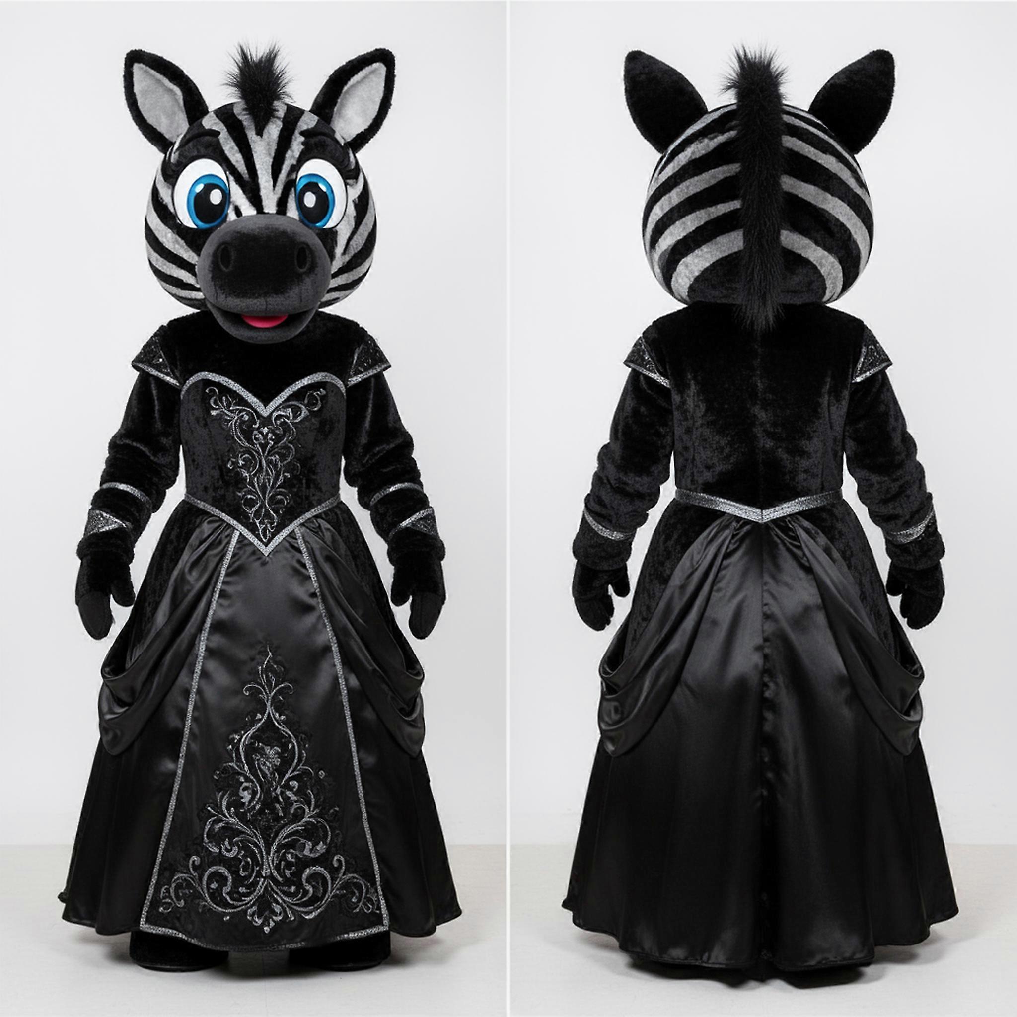 MASTICOT Midnight Black Velvety Zebra Mascot
