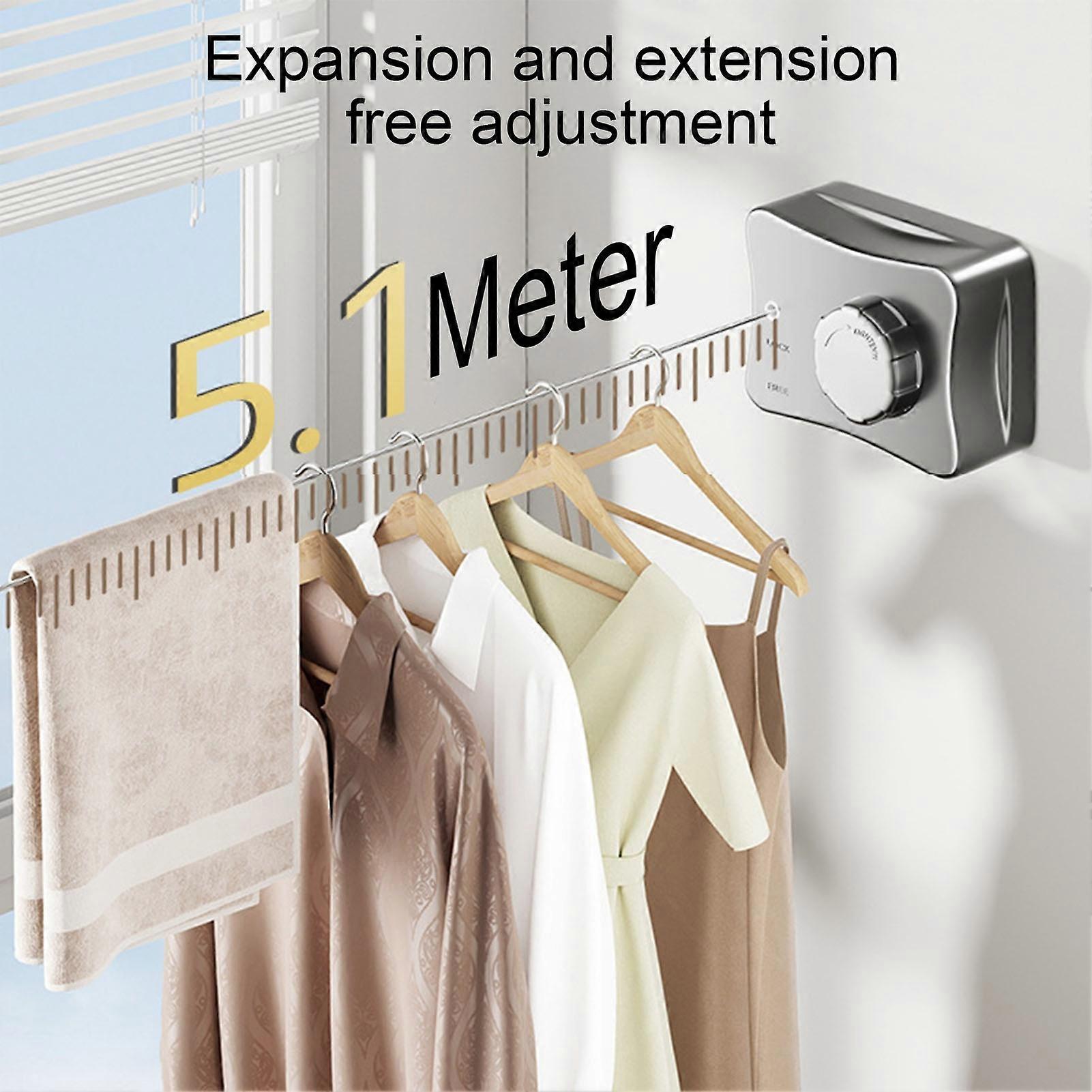 5.1M Wall Mount Retractable Clothesline Adjustable Retracting Invisible Wire